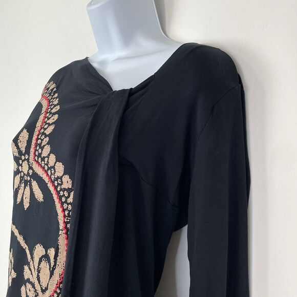 Desigual Floral Abstract Graphic Print Twist Neck Long Sleeve Top Black Large - Picture 7 of 12